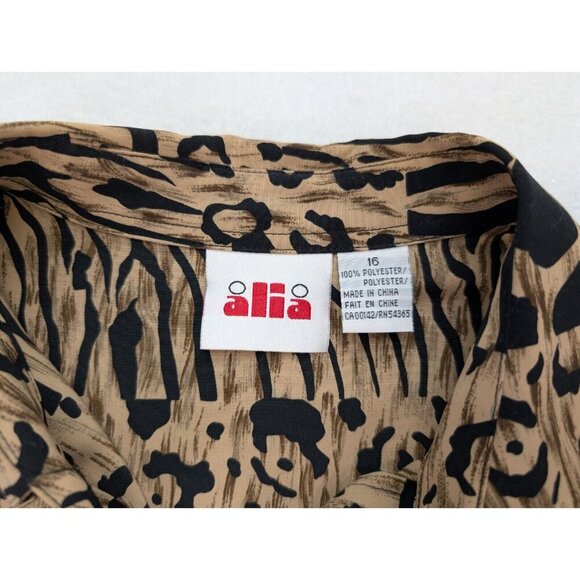 Alia Women's Top Size 16 Brown Mixed Animal Print Long Sleeve Button-Up - Picture 4 of 12